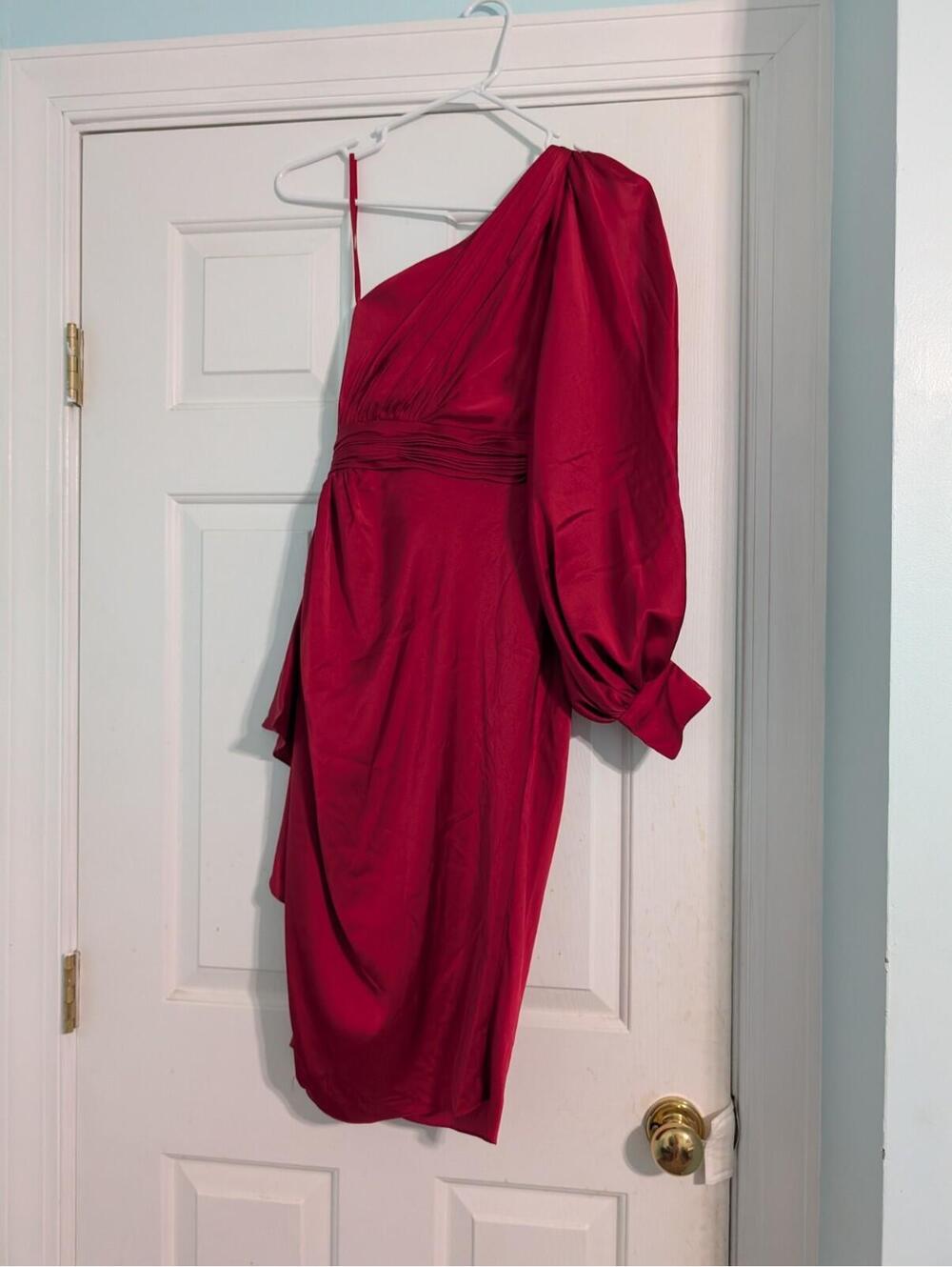 NWT Ieena Mac Duggal Midi Red raspberry One Shoulder 10 56064 - Picture 3 of 5